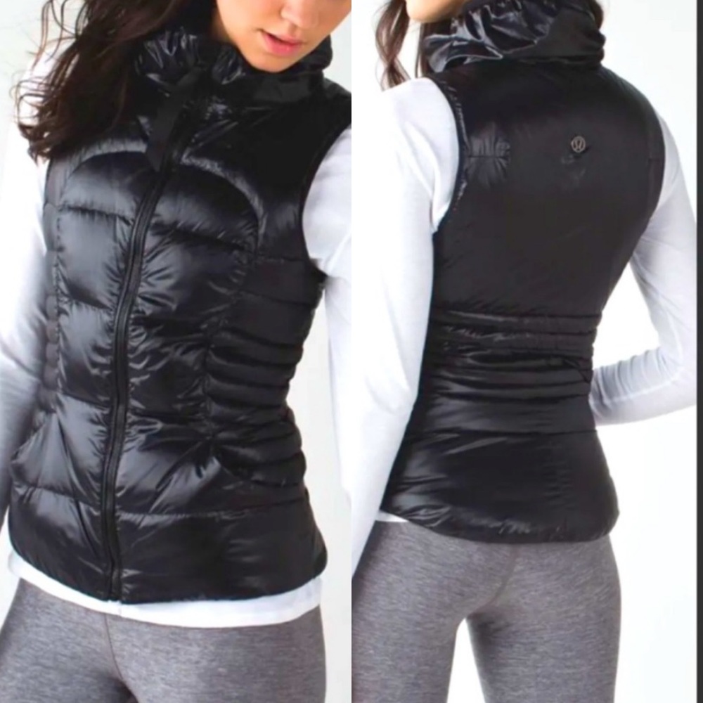 Lululemon Fluffin Awesome Vest Size 4 Shiny Full Zip High Neck Pockets Black